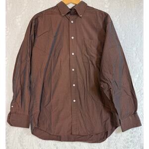 Bugatchi Brown Stripe Blue Iridescent Chameleon Color-Shift Button Down Shirt L
